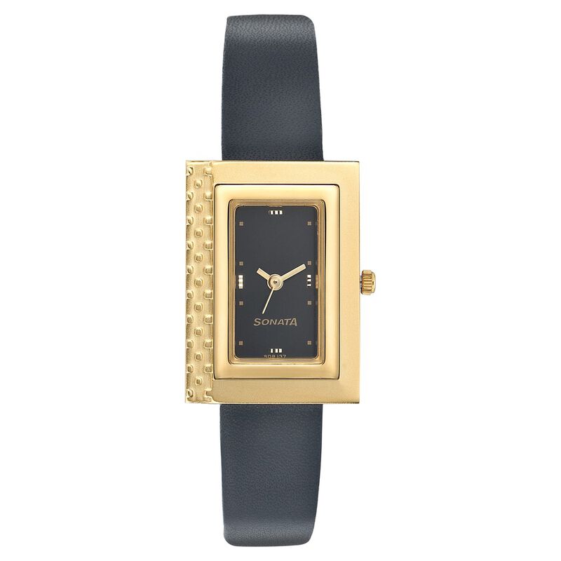 Sonata Quartz Analog Black Dial Leather Strap Watch for Women