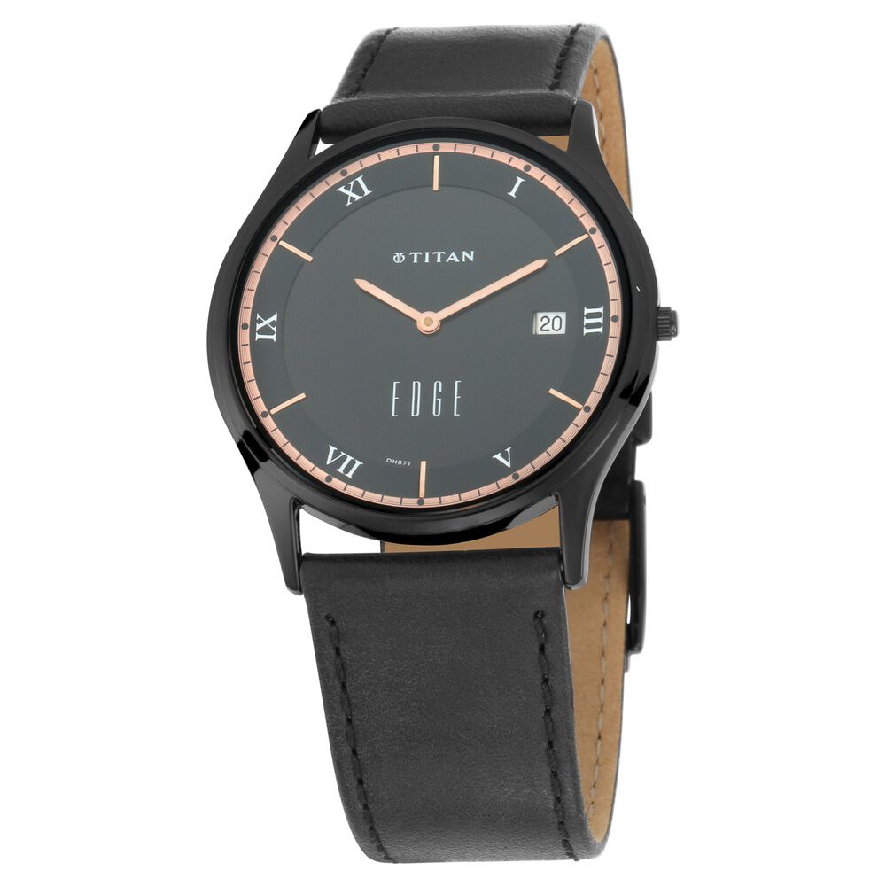 Titan Edge Black Dial Analog with Date Leather Strap watch for Men