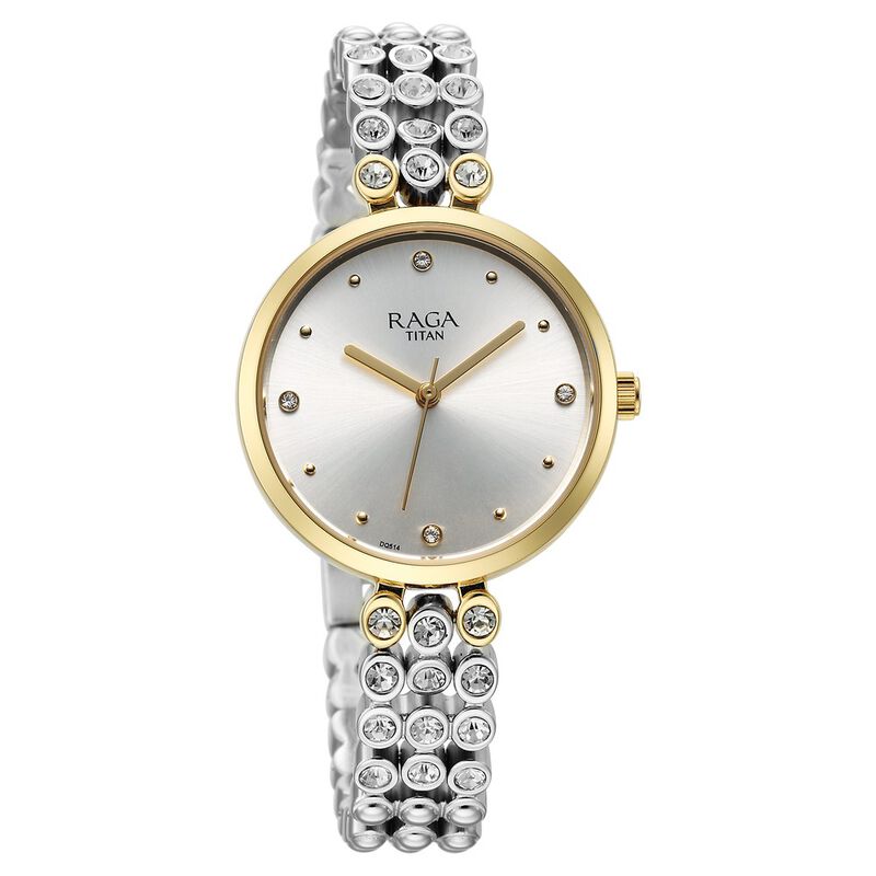 Titan Raga Showstopper Quartz Analog Silver Dial Metal Strap Watch for Women