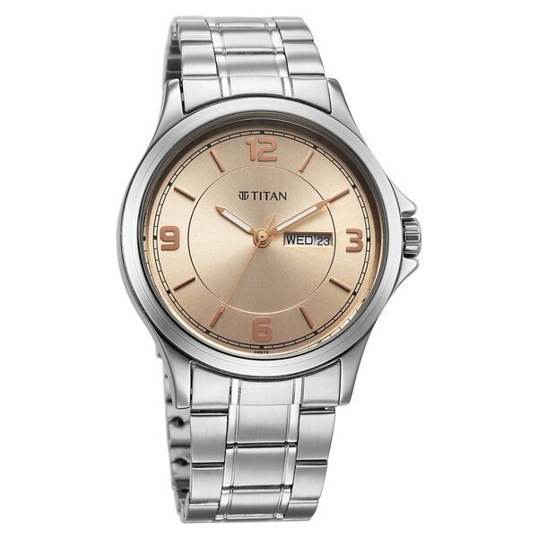 Titan Neo Arabic Analog with Day Date Beige Dial Silver Stainless Steel Strap Watch for Men - image number 2