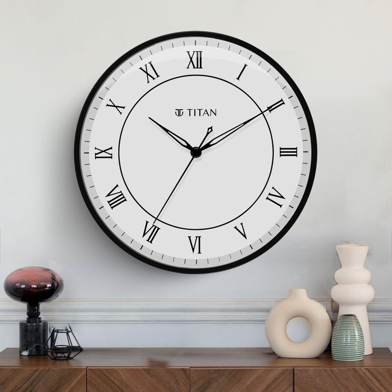 Titan Metallic Wall Clock White Dial Silent Sweep Technology with size 30.4 cm X 30.4 cm (Medium)