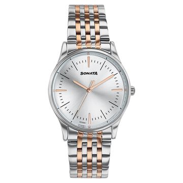 Sonata Verve Quartz Analog Silver Dial Two Toned Metal Strap Watch For Women