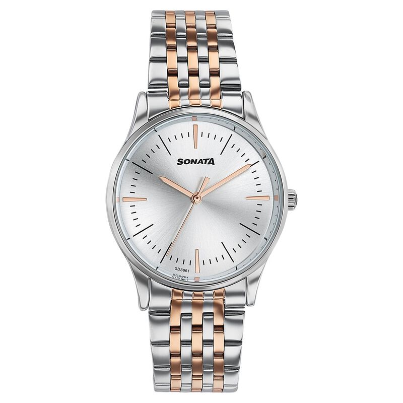 Sonata Verve Quartz Analog Silver Dial Two Toned Metal Strap Watch For Women