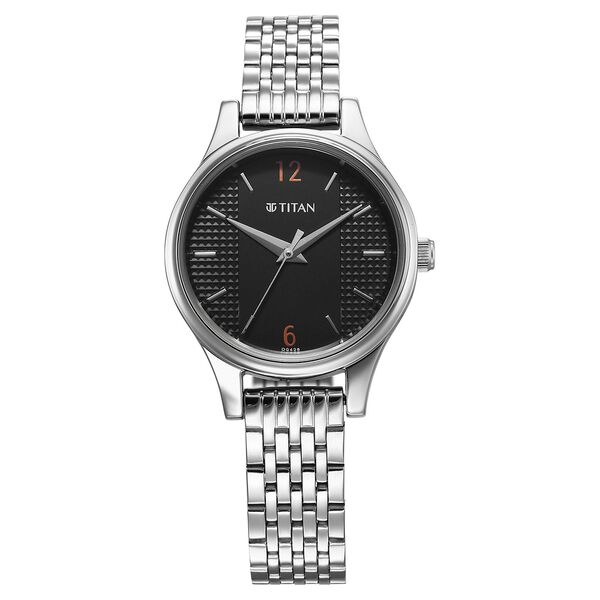 Titan Karishma Quartz Analog Black Dial Silver Stainless Steel Strap Watch For Women - image number 0