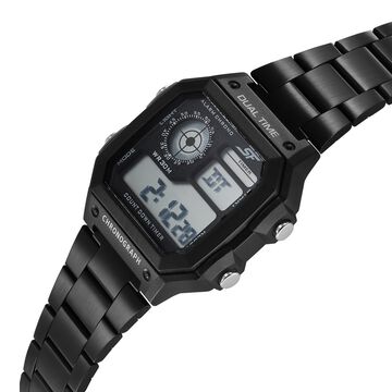 SF Digital Dial Black Stainless Steel Strap Watch For Unisex