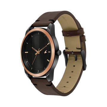 Fastrack Stunners Quartz Analog Black dial Leather Strap Watch for Guys