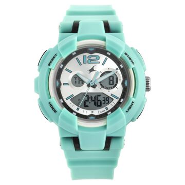 Fastrack Street Line Quartz Digital Analog Digital Silver Dial Green PU Strap Watch For Girls
