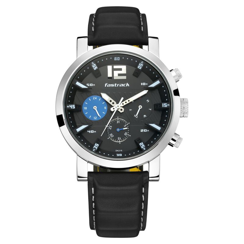 Fastrack Fastfit Quartz Multifunction Black Dial Leather Strap Watch for Guys - image number 2