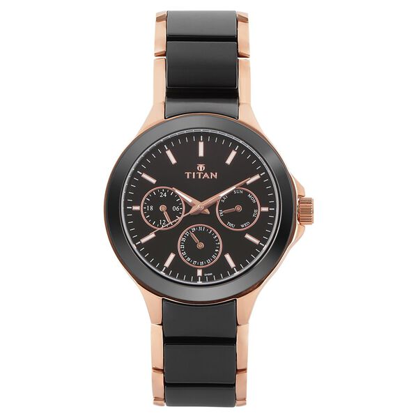Titan Quartz Multifunction Black Dial Stainless Steel & Ceramic Strap Watch for Men - image number 1