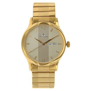 Titan Analog with Day and Date Champagne Dial Metal Strap watch for Men
