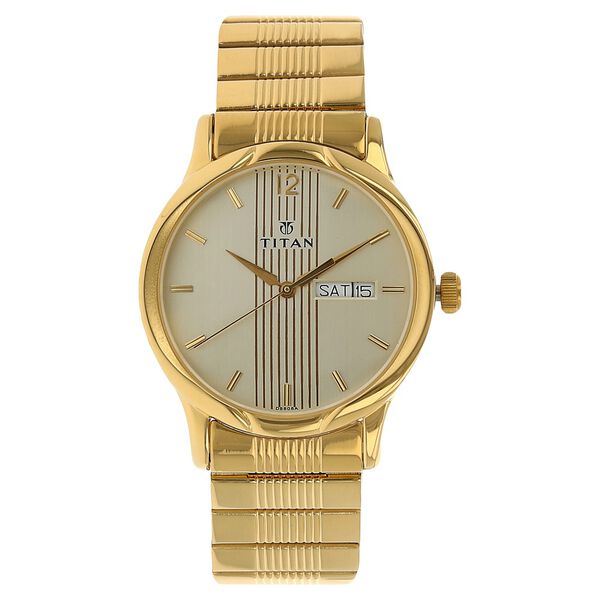 Titan Analog with Day and Date Champagne Dial Metal Strap watch for Men - image number 0