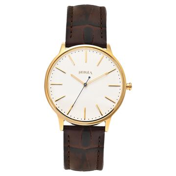 Nebula by Titan Quartz Analog with Date White Dial Brown Leather Strap Watch For Men
