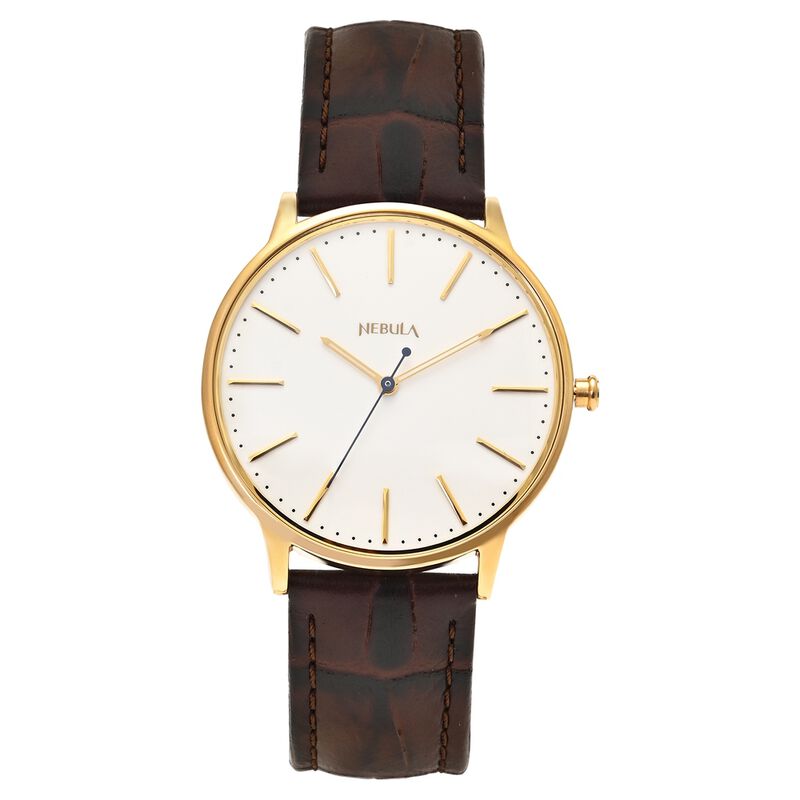Nebula by Titan Quartz Analog with Date White Dial Brown Leather Strap Watch For Men - image number 0