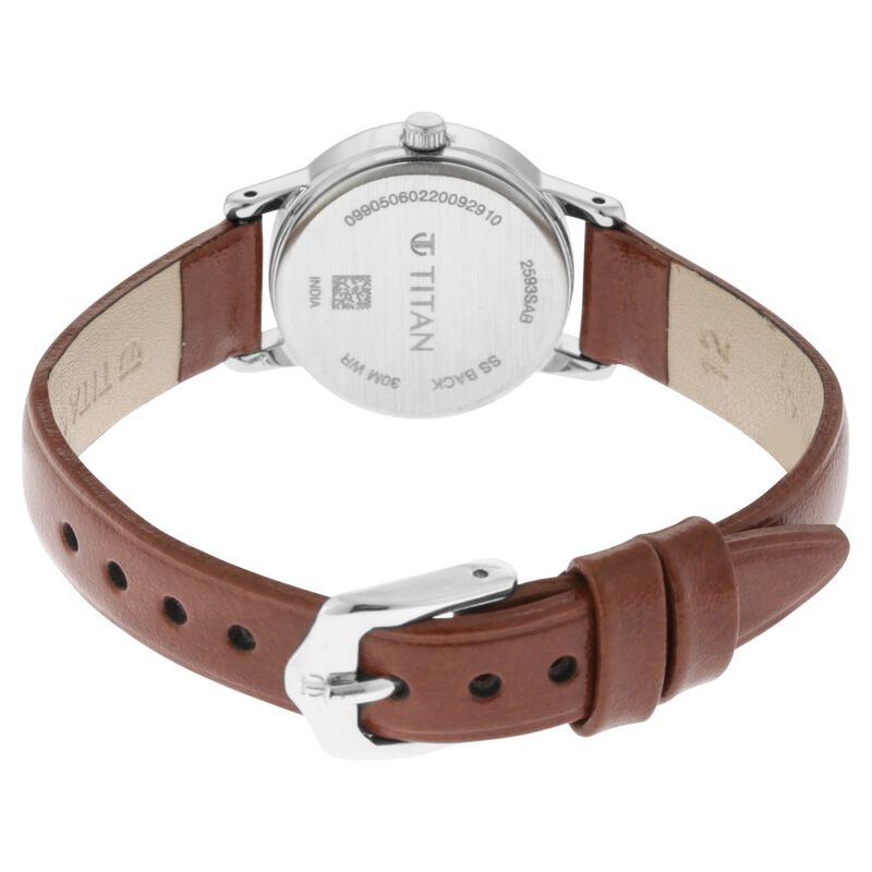 Titan Quartz Analog Silver Dial Leather Strap Watch for Women - image number 4