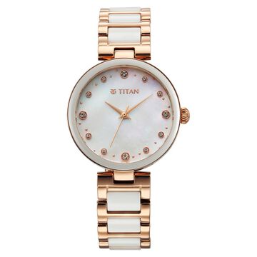 Titan Purple Ceramics Mother Of Pearl Dial Analog Steel and Ceramic Strap watch for Women