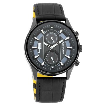 Fastrack Fastfit Quartz Analog with Day and Date Black Dial Leather Strap Watch for Guys