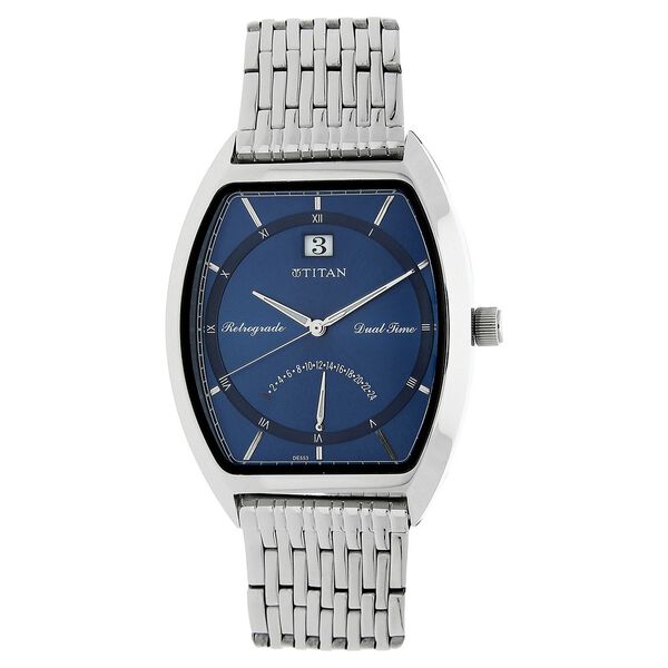 Titan Dual Time Blue Dial Stainless Steel Strap watch for Men - image number 0