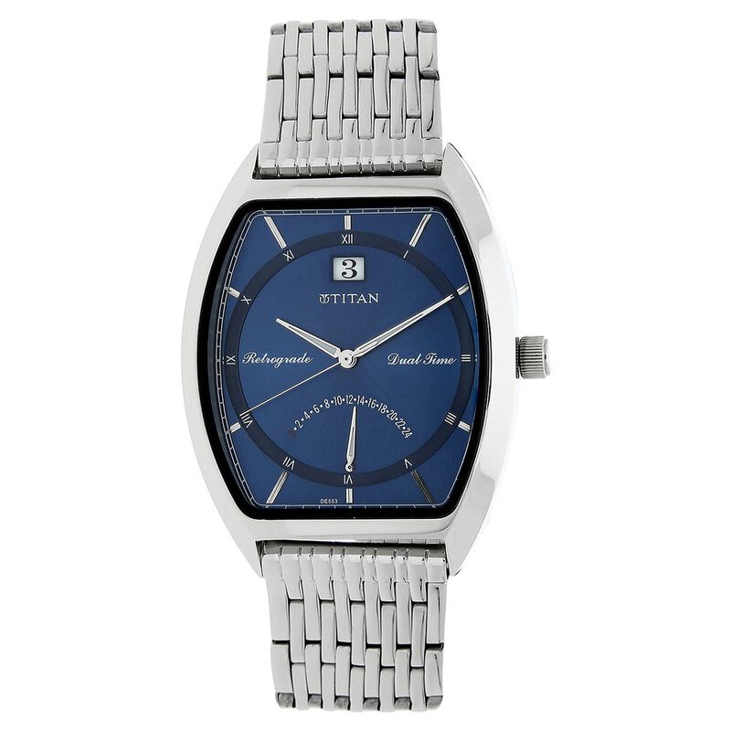 Titan Dual Time Blue Dial Stainless Steel Strap watch for Men