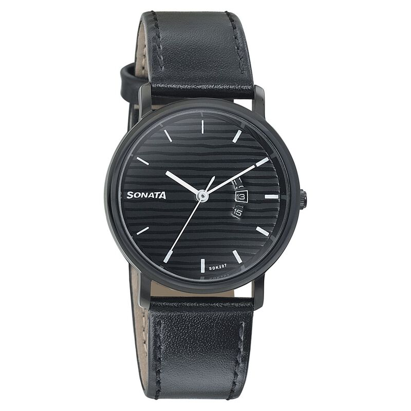 Sonata Onyx Black Dial Women Watch With Leather Strap