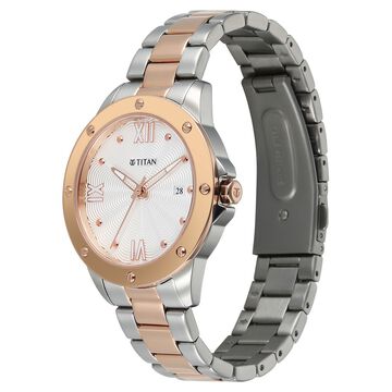 Titan Glamour Quartz Analog with Date White Dial Two Toned Stainless Steel Strap Watch For Women