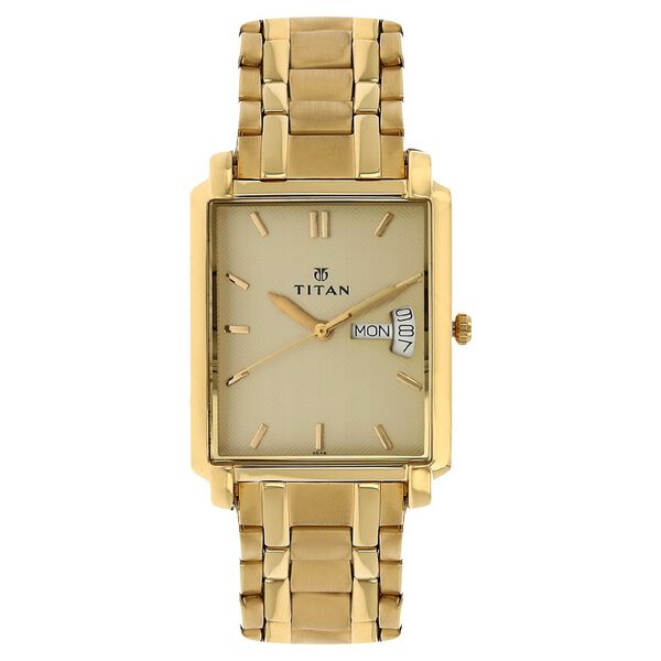 Titan Quartz Analog with Day and Date Champagne Dial Stainless Steel Strap watch for Men - image number 0