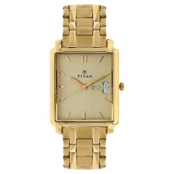 Titan Quartz Analog with Day and Date Champagne Dial Stainless Steel Strap watch for Men
