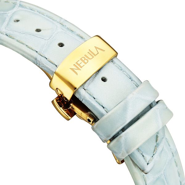 Titan Nebula Lotus 18 KT Gold Quartz Analog Blue Mother of Pearl Dial Leather Strap Watch For Women - image number 4