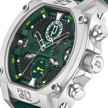 Police Multifunction Green Dial Green Color Silicone Strap Watch For Men