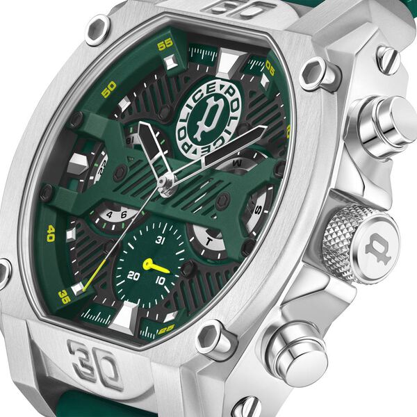 Police Multifunction Green Dial Green Color Silicone Strap Watch For Men - image number 4