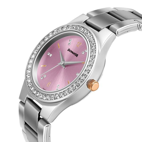Sonata Blush It Up Pink Dial Women Watch With Stainless Steel Strap - image number 2