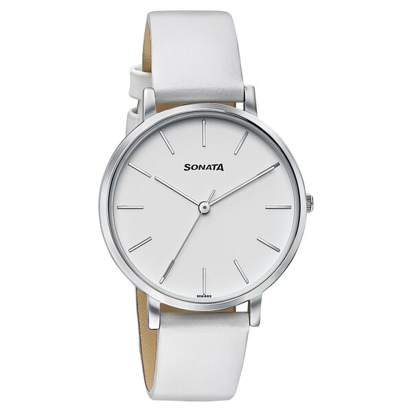 Sonata Pastel Play Quartz Analog White Dial Leather Strap Watch For Women - image number 1