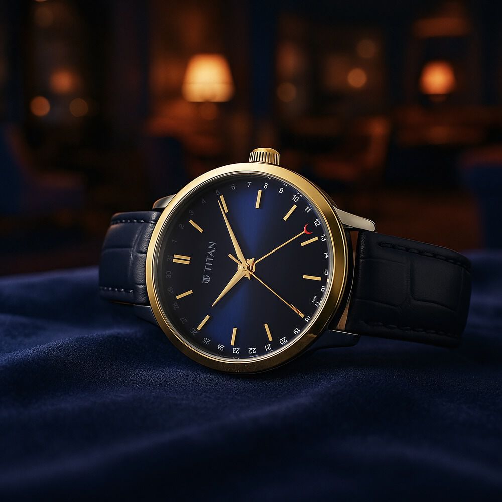 Titan Elegance Analog with Date by Hand and Blue Dial Blue Leather Strap Watch for Men-picture-13