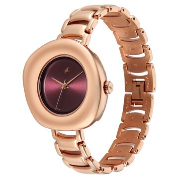 Fastrack Analog Maroon Dial Women's Watch with Rose Gold Metal Bracelet