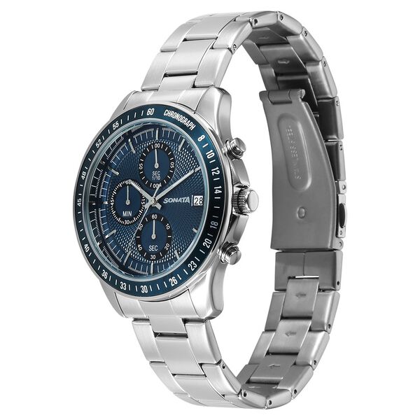 Sonata Chronos Quartz Analog with Date Blue Dial Silver Colour Stainless Steel Strap Watch For Men - image number 1