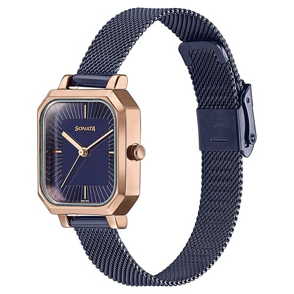 Sonata Modern Edit Quartz Analog Blue Dial Stainless Steel Strap Watch For Women - image number 3