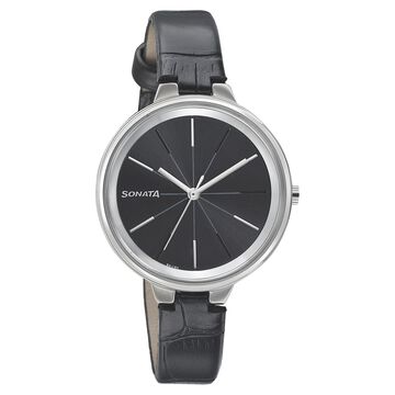 Sonata Quartz Analog Black Dial Leather Strap Watch for Women