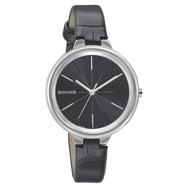Sonata Quartz Analog Black Dial Leather Strap Watch for Women - image number 0