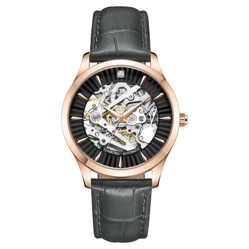 Kenneth Cole Automatic Black Dial Leather Strap Watch for Women