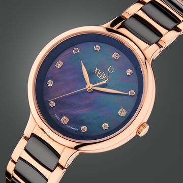 Xylys Swiss Analog Rose Gold Steel And Ceramic Strap Mother Of Pearl Dial Watch For Women