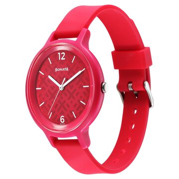 Sonata Splash Quartz Analog Pink Dial Plastic Strap Watch for Women