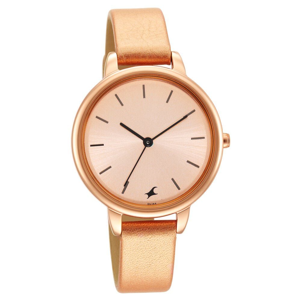 Fastrack Glitch Quartz Analog Rose Gold Dial Leather Strap Watch for Girls-image-24