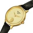 Sonata Gold Quartz Analog Champagne With Gold Coin Dial Black Leather Strap Watch For Women - image number 4