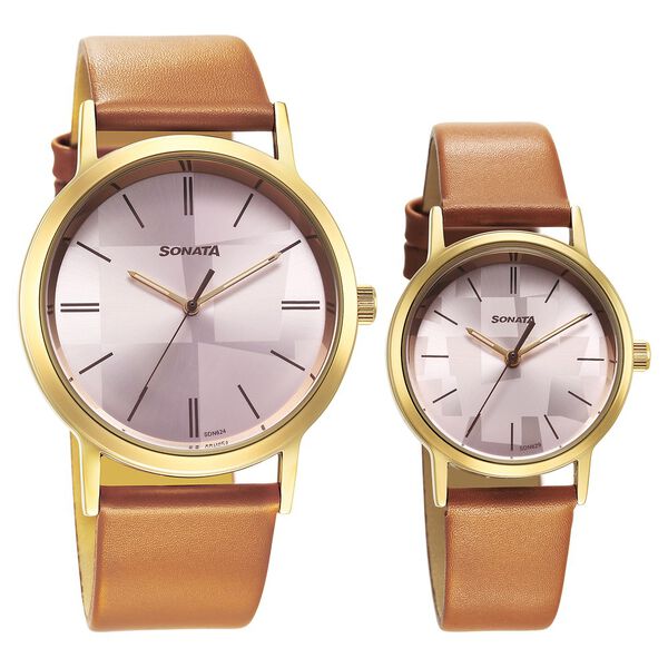 Sonata Pairs Quartz Analog Multicoloured Dial Leather Strap Watch for Couple - image number 0