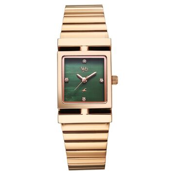 Vyb Showstopper By Fastrack Quartz Analog Green Dial Rose Gold Stainless Steel Strap Watch For Girls