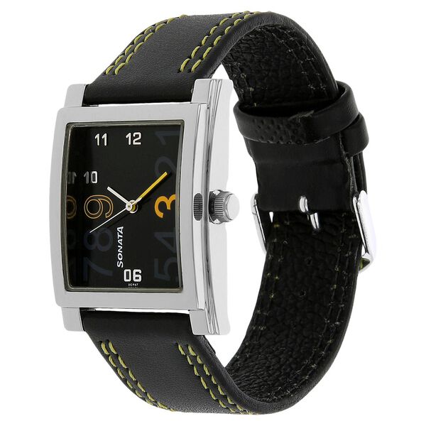 Sonata Quartz Analog Black Dial Leather Strap Watch for Men - image number 1
