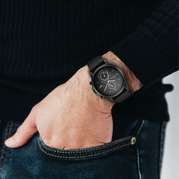Titan Workwear Black Dial Dual Time Leather Strap watch for Men