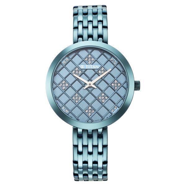 Titan Purple Unending Beauty Quartz Analog Blue Round Dial Blue Stainless Steel Strap Watch For Women - image number 1