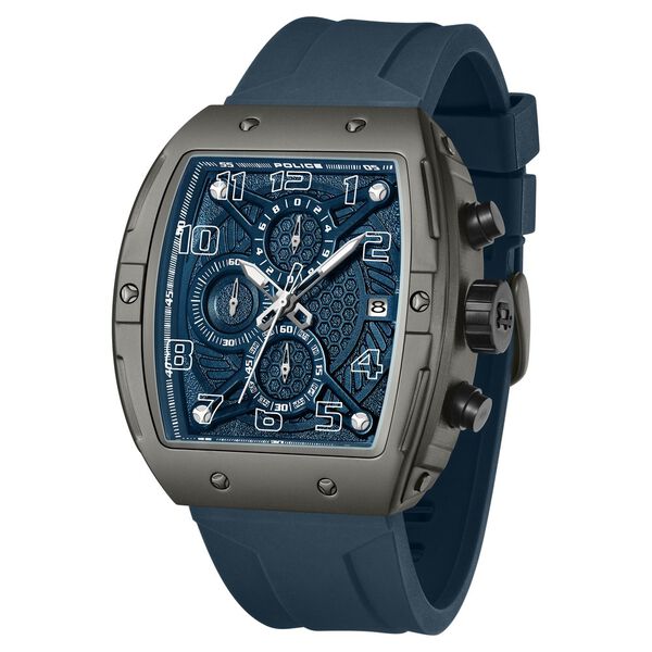 Police Chronograph Blue Dial Blue Color Silicone Strap Watch For Men - image number 1