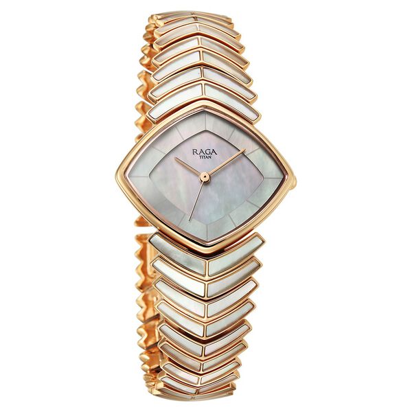 Titan Raga Chic Glam Quartz Analog Mother Of Pearl Dial Rose Gold Metal Strap Watch For Women - image number 1