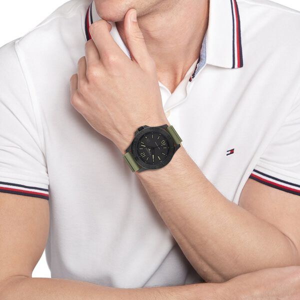 Tommy Hilfiger Quartz Analog Black Dial Green Silicone Strap Watch For Men - image number 3